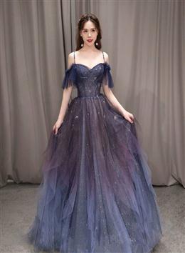 Picture of A Line Off the Shoulder Blue Purple Gradient Color Tulle Prom Dress, Tulle Formal Dress